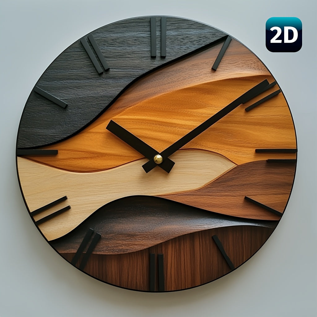 Artistic Round Wall Clock | Faux Wood Grain Design
