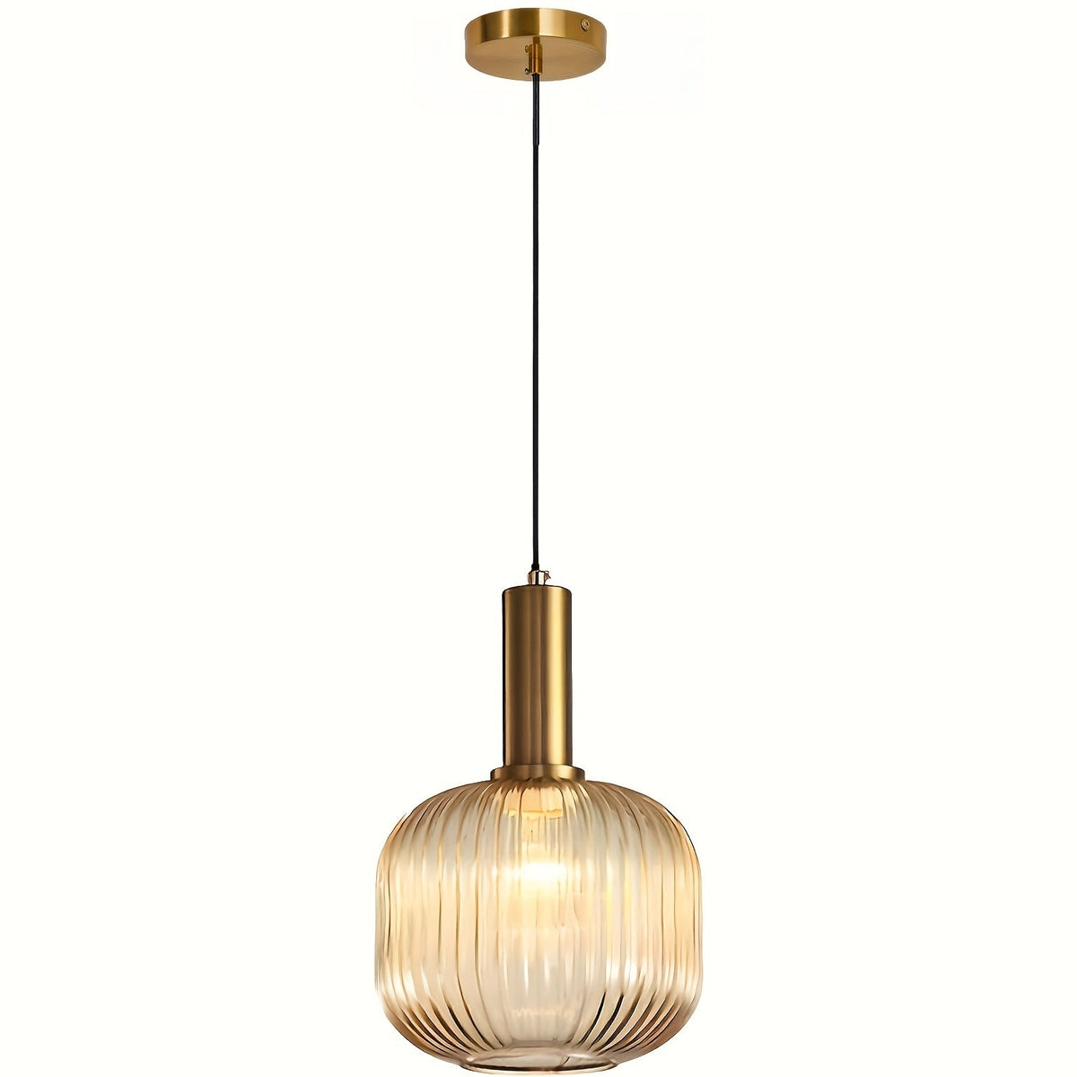 Modern Striped Glass Pendant Light | Brass Finish