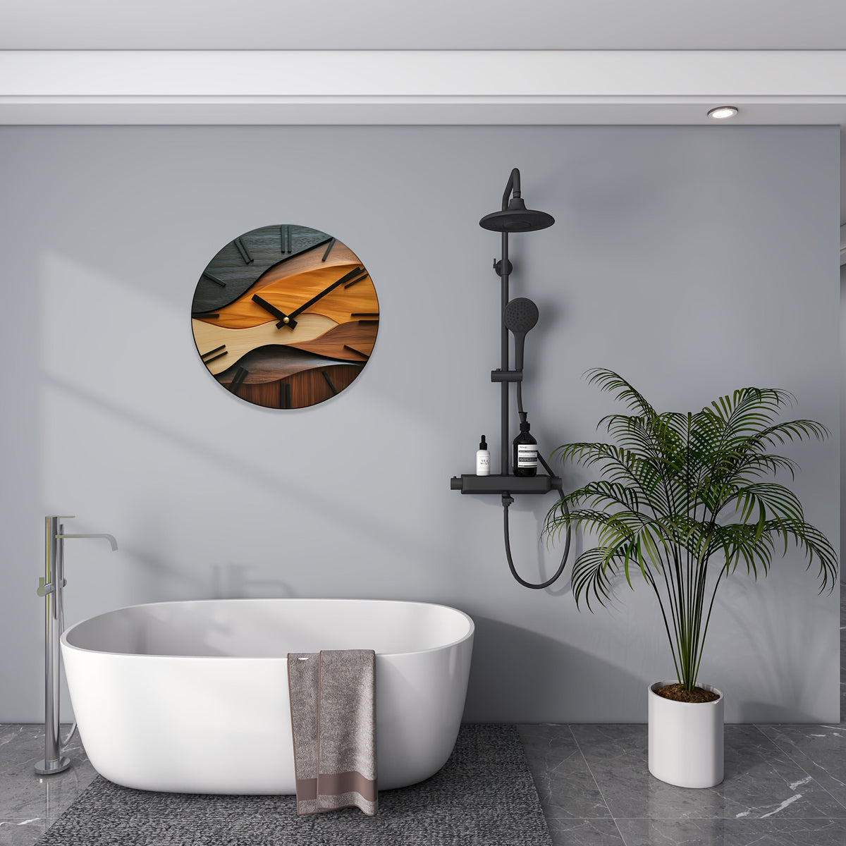 Artistic Round Wall Clock | Faux Wood Grain Design