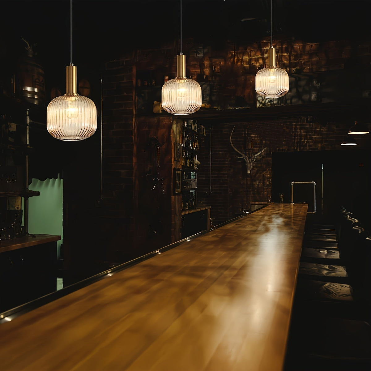 Modern Striped Glass Pendant Light | Brass Finish