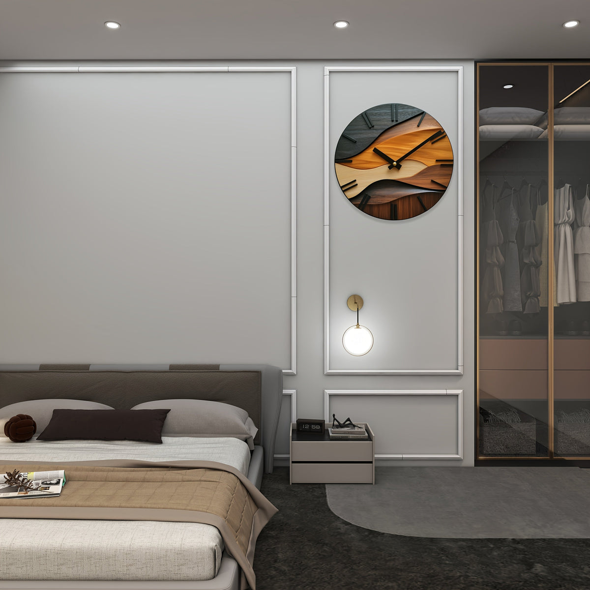 Artistic Round Wall Clock | Faux Wood Grain Design