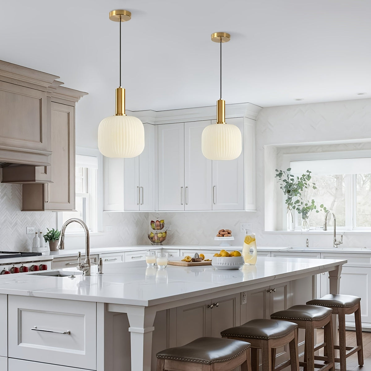 Modern Striped Glass Pendant Light | Brass Finish