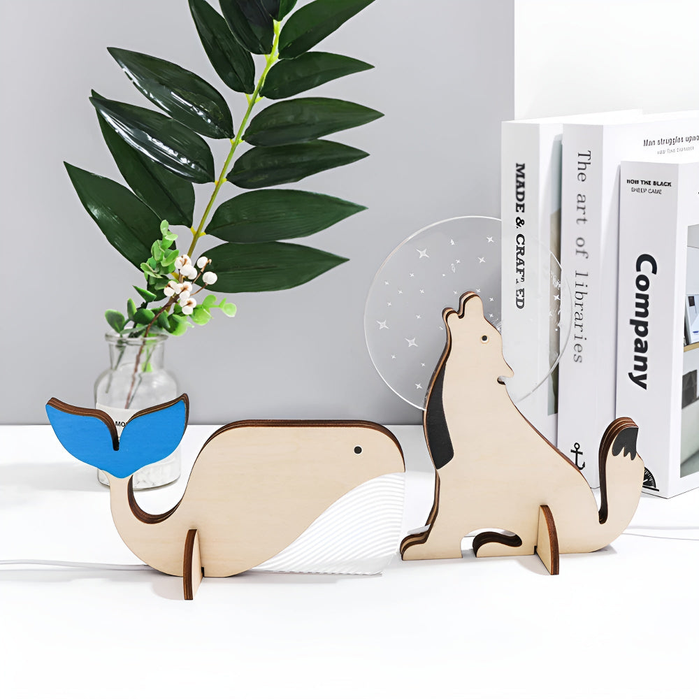 Wooden Animal Table Lamp Cute Kids Night Light USB LED Bedside Lamp 4