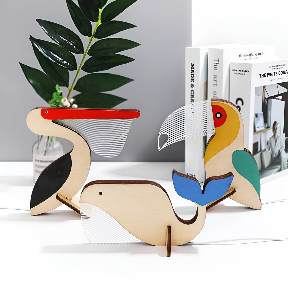 Wooden Animal Table Lamp Cute Kids Night Light USB LED Bedside Lamp 5