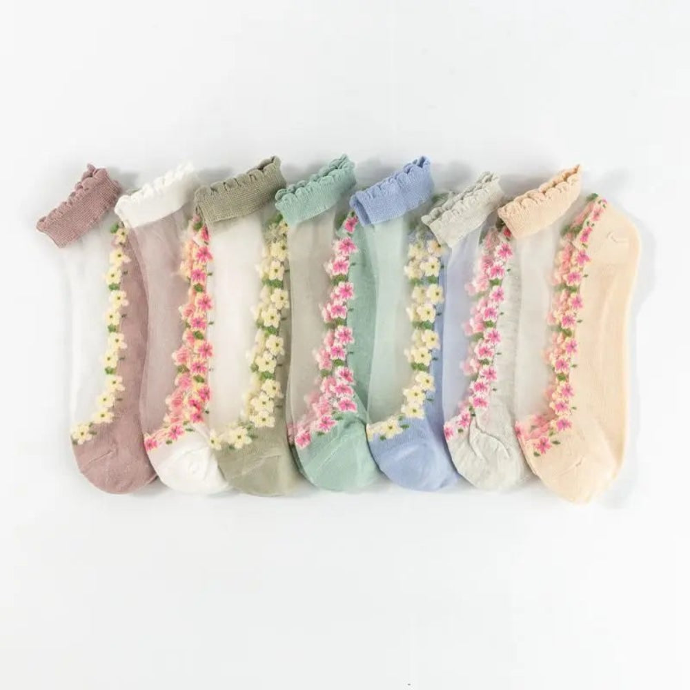 Ankle Socks Lace Trim Floral Comfortable Fit - Image 5