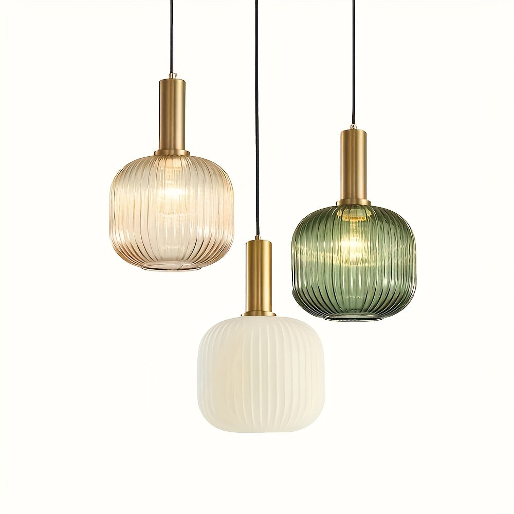 Modern Striped Glass Pendant Light | Brass Finish