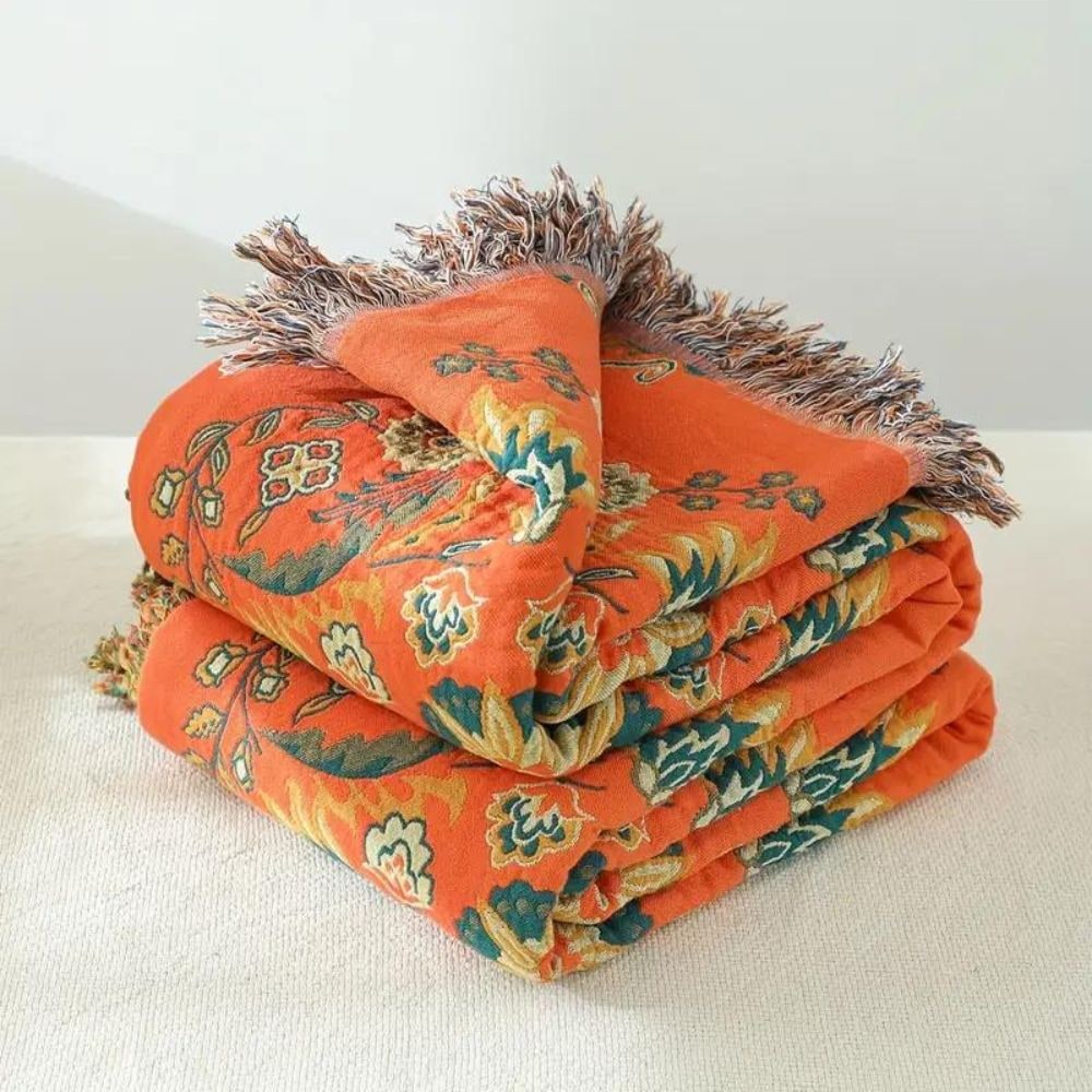 Cotton Throw Blanket Reversible Fringe