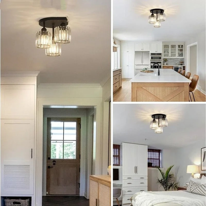 Gold Crystal Ceiling Light | 3-Light Semi Flush Mount