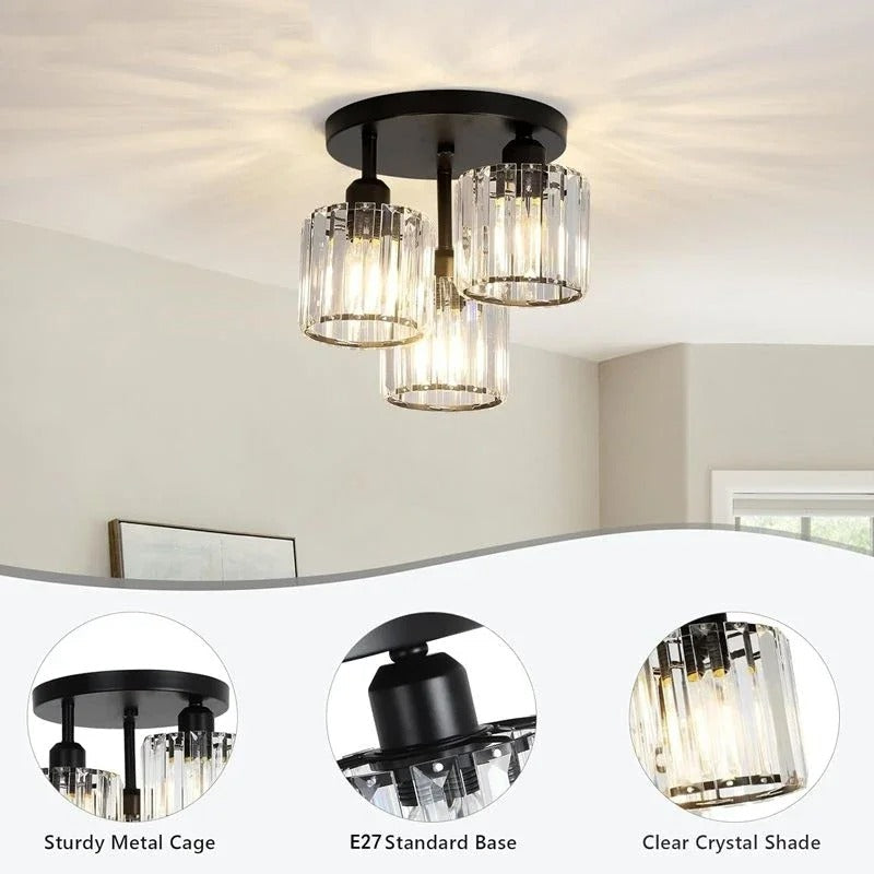 Gold Crystal Ceiling Light | 3-Light Semi Flush Mount