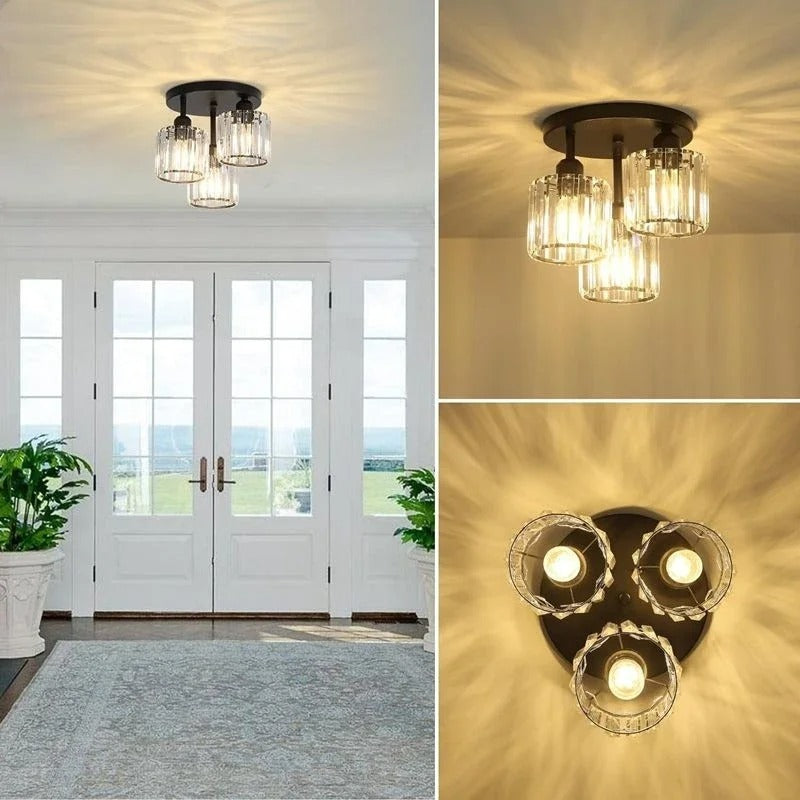 Gold Crystal Ceiling Light | 3-Light Semi Flush Mount