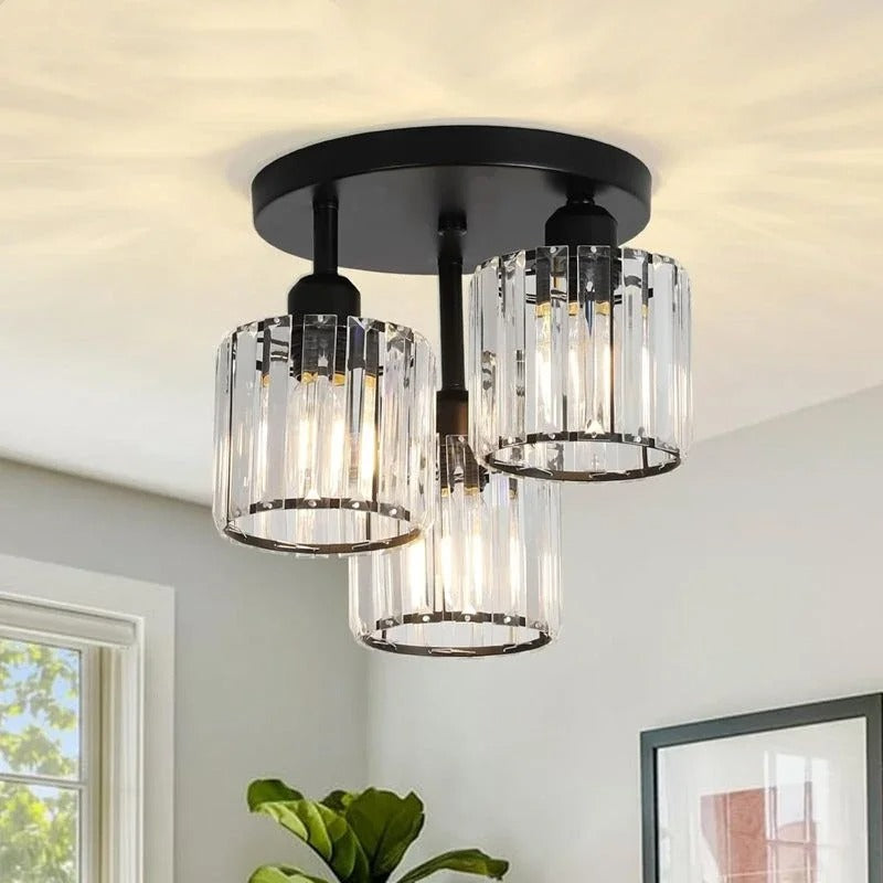 Gold Crystal Ceiling Light | 3-Light Semi Flush Mount