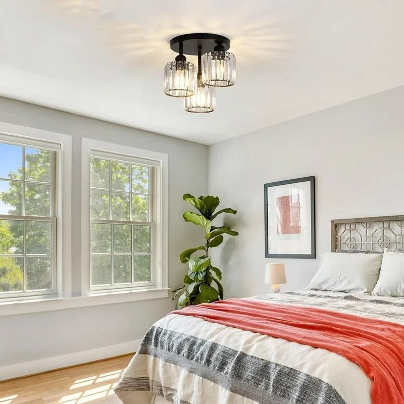 Gold Crystal Ceiling Light | 3-Light Semi Flush Mount