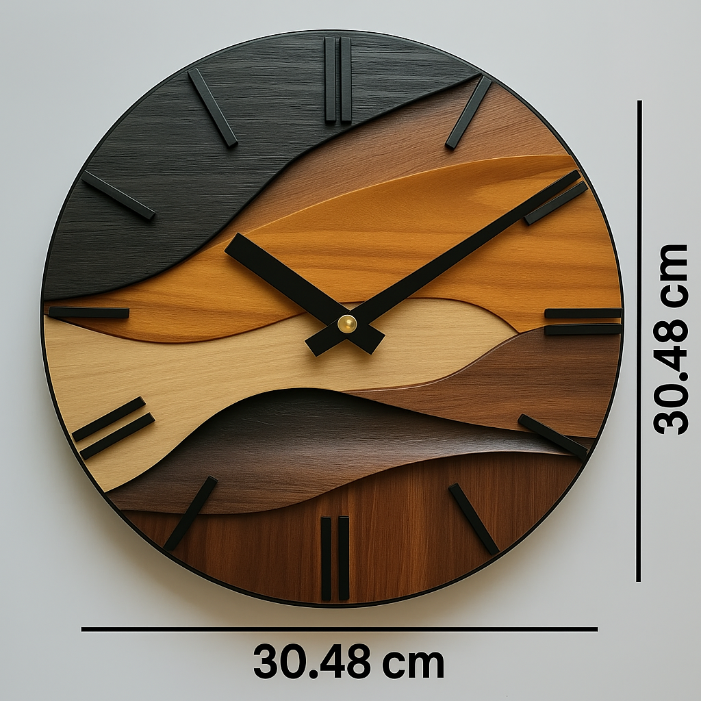 Artistic Round Wall Clock | Faux Wood Grain Design