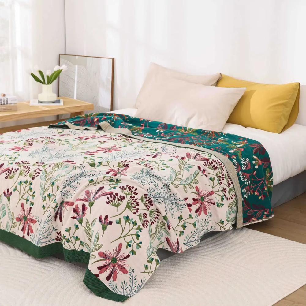 Cotton Throw Blanket Fluffy Floral