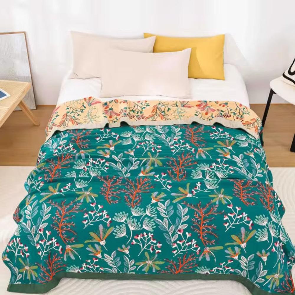 Cotton Throw Blanket Fluffy Floral