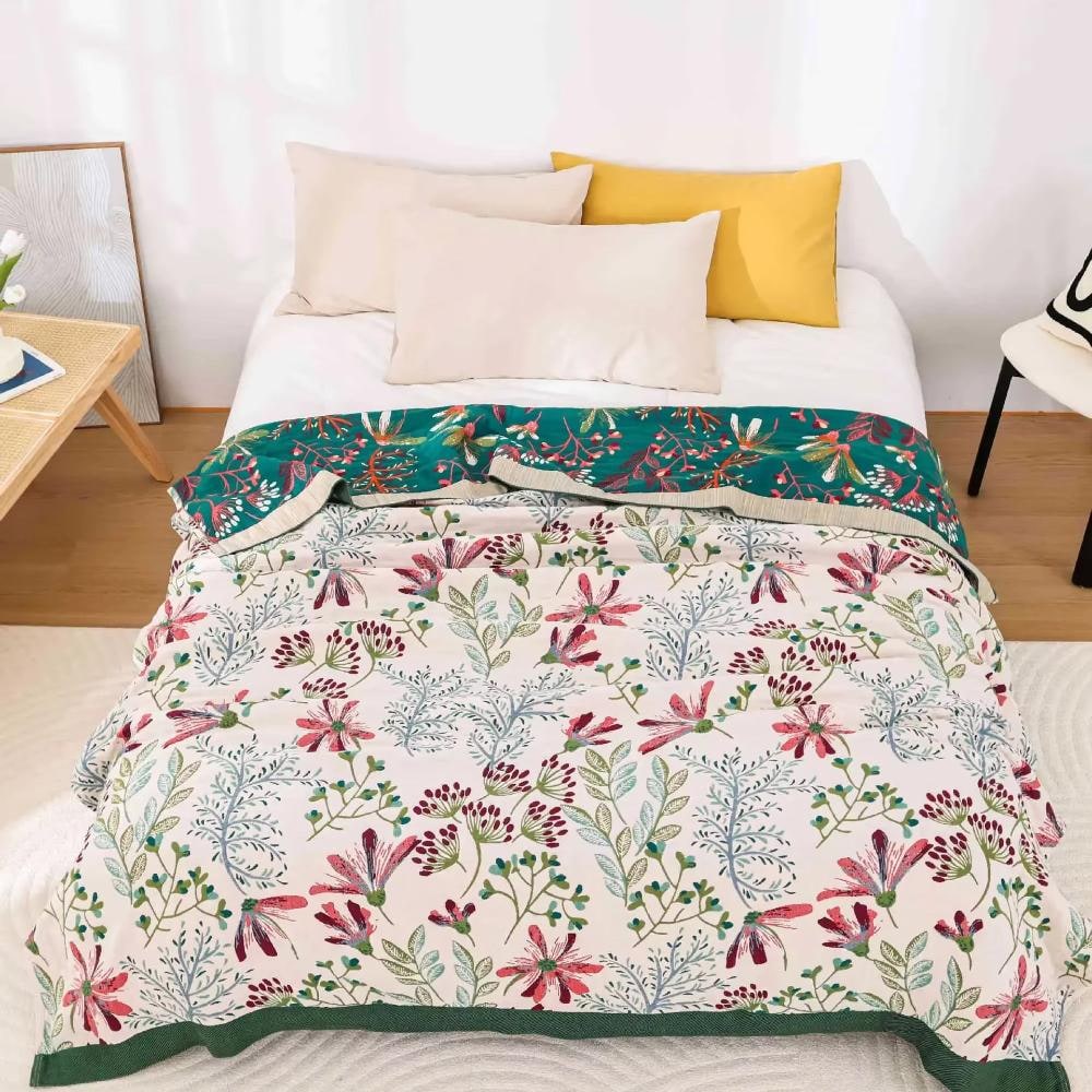 Cotton Throw Blanket Fluffy Floral