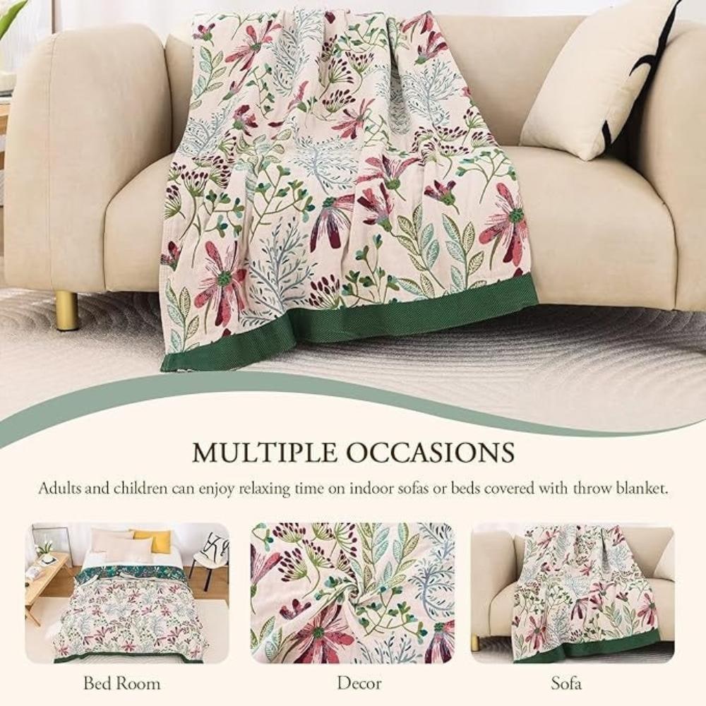 Cotton Throw Blanket Fluffy Floral